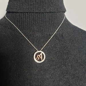 Pink Gold Plating on Letter "A" Crystal Necklace